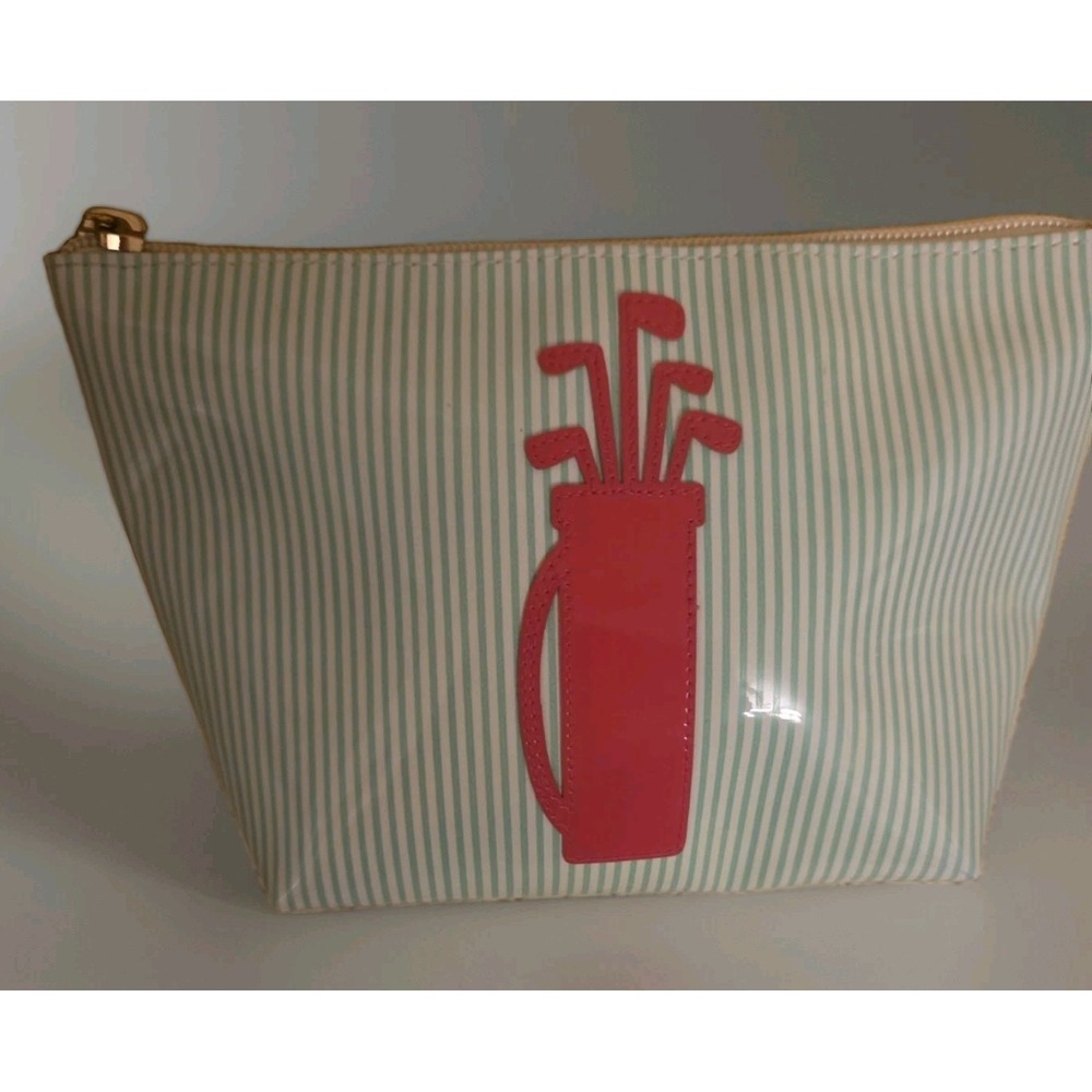 NWOT Lolo Green White Makeup Bag Zipper Pouch Pink Golf Bag Design Preppy